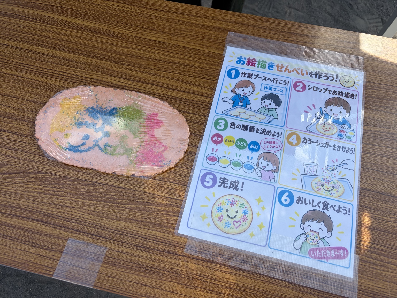 完成したお絵描きせんべいと作り方の案内