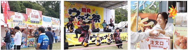 入船公園で開催された鶴見ウチナー祭の飲食ブース、ステージ、物販の様子（2025年）